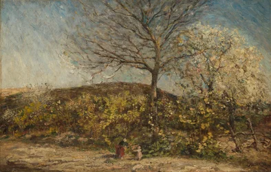 Landschaft mit blühendem Obstgarten
